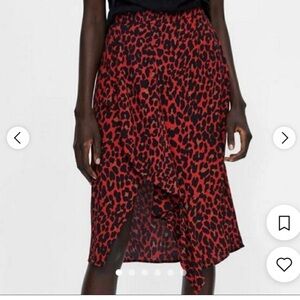 Zara red black animal print midi skirt